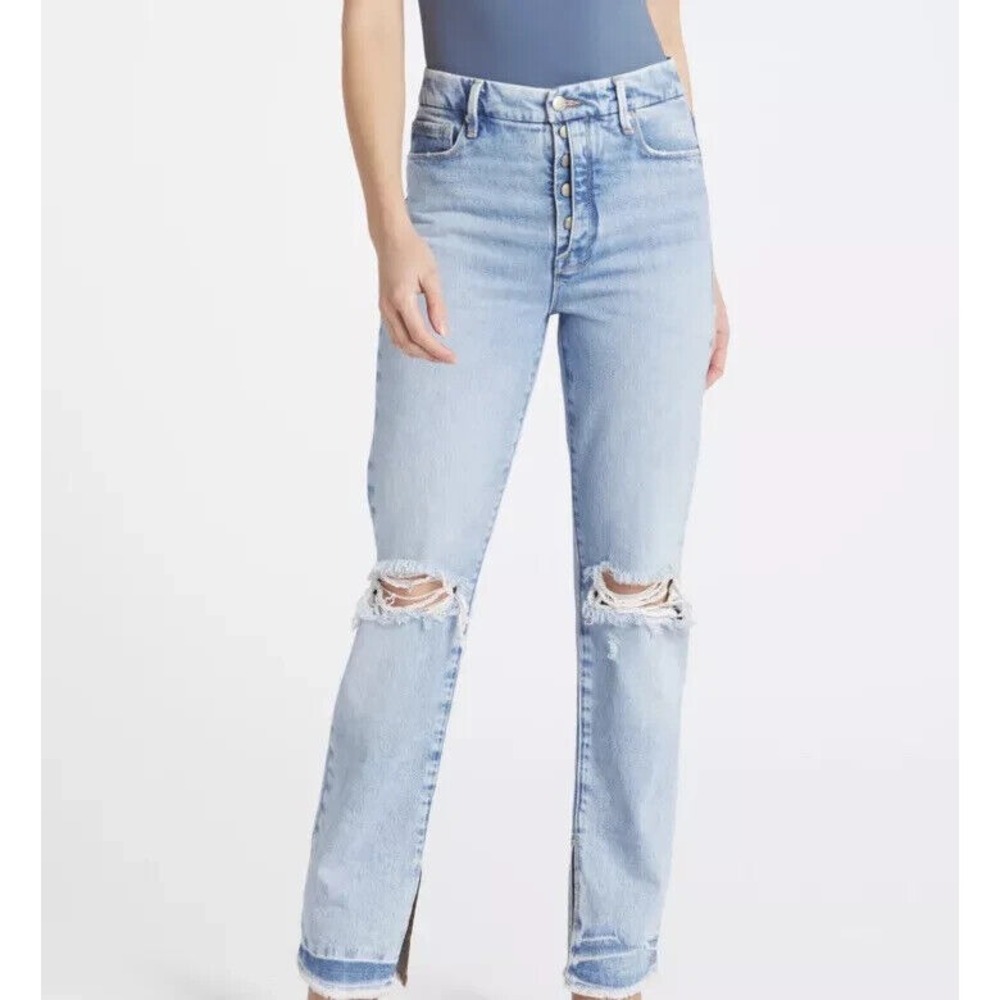 Good American Good Boy Jeans Women 2 /26 NWT Distressed Side Slit High Rise